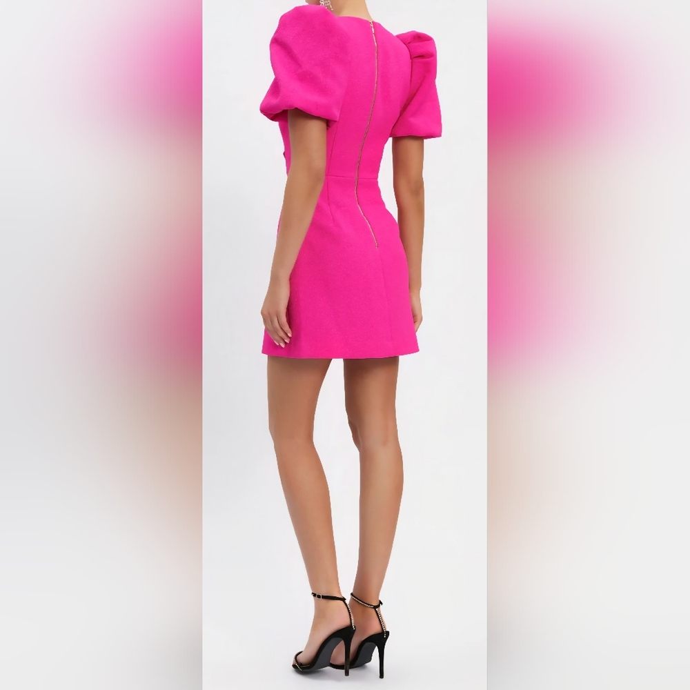 Pink Puff Sleeve Dress with Bow Details - Picture 9 of 10